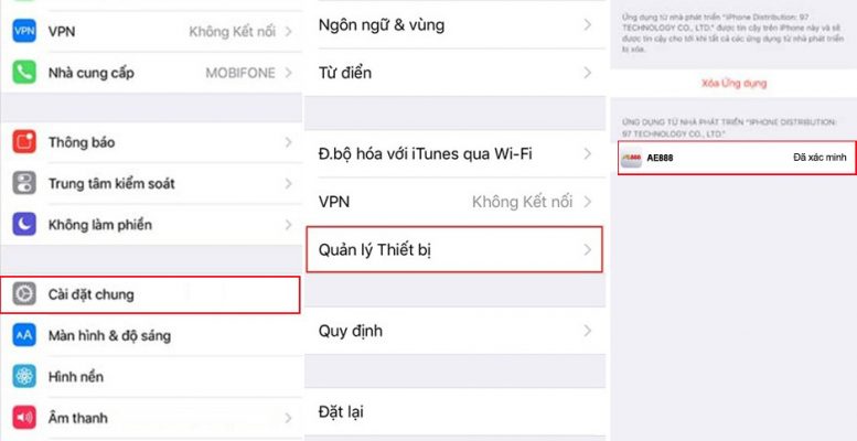 Xác minh ứng dụng tin cậy khi tải App AE888 cho iphone